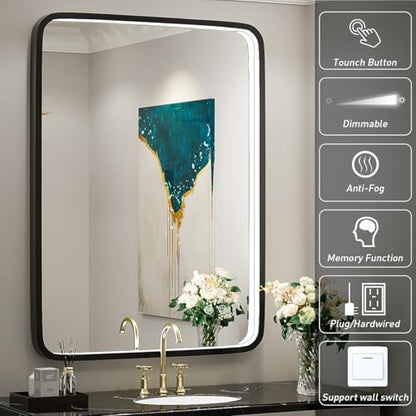 LED Bathroom Mirror,Black Frame,32x24 Inch
