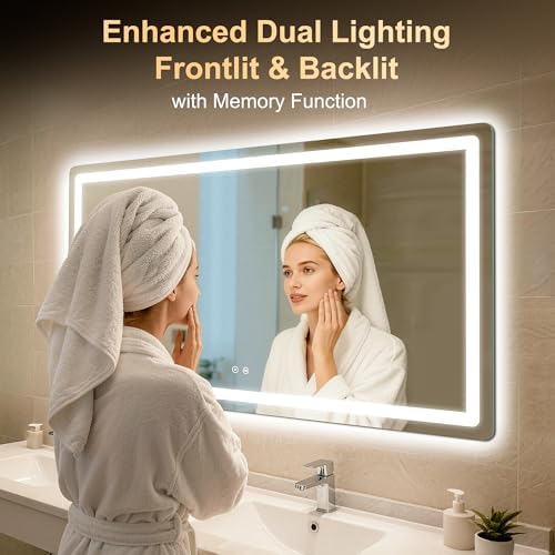 LED Bathroom Mirror, 55"x30" Bathroom Vanity Mirror with Lights