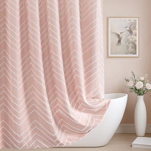 Blush Pink Boho Fabric Shower Curtain 72 x 74 Inches