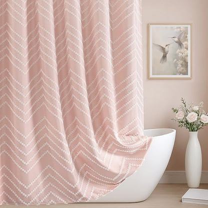 Blush Pink Boho Fabric Shower Curtain 72 x 84 Inches