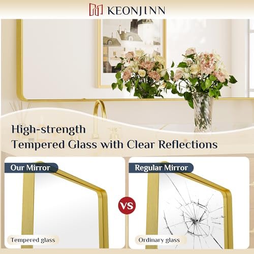 Keonjinn 24 x 30 Inch Gold Bathroom Mirrors for Over Sink, Tempered Glass