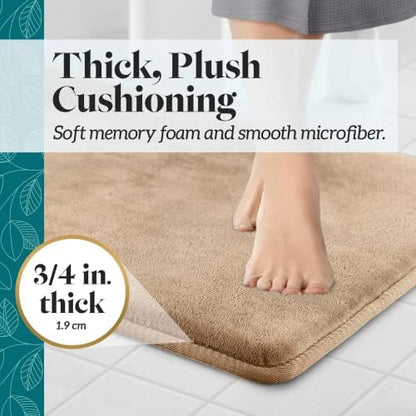 Memory Foam Bath Mat Non Slip Absorbent Super Cozy Velvet Bathroom Rug Carpet (24 inches X 48 inches, Beige)