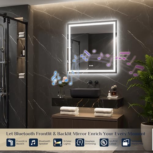 Keonjinn 28" x 36" Lighted Mirrors for Bathroom Wall, Frontlit & Backlit