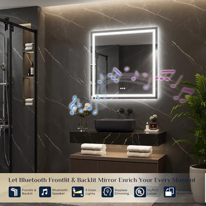 Keonjinn 28" x 36" Lighted Mirrors for Bathroom Wall, Frontlit & Backlit