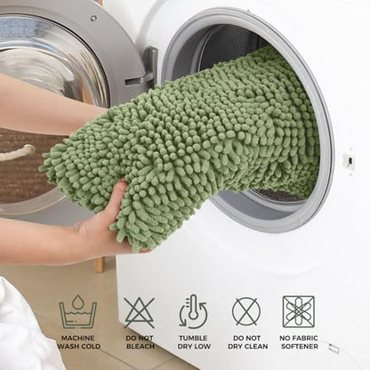 Bcoimo Bath Rugs Mat Set,2 Piece Non Slip Chenille Sage Bathroom Mat Sets
