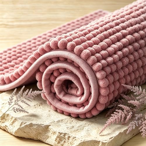 SUBRTEX Bathroom Rugs, U Shaped Chenille Bath Rug 24" x 20" Soft Short Plush Bath Mat Soft Shower Mat Water Absorbent Shower Mat Quick Dry Machine Washable, Pink
