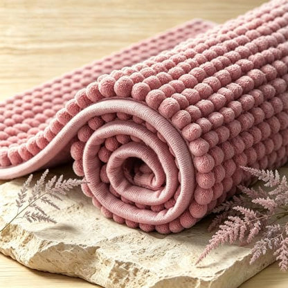 SUBRTEX Bathroom Rugs, U Shaped Chenille Bath Rug 24" x 20" Soft Short Plush Bath Mat Soft Shower Mat Water Absorbent Shower Mat Quick Dry Machine Washable, Pink
