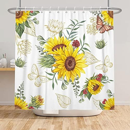 AWERT Vibrant Sunflower Shower Curtain for Bathroom,Waterproof Fabric Plants Shower Curtain with Hooks 72x84 inch