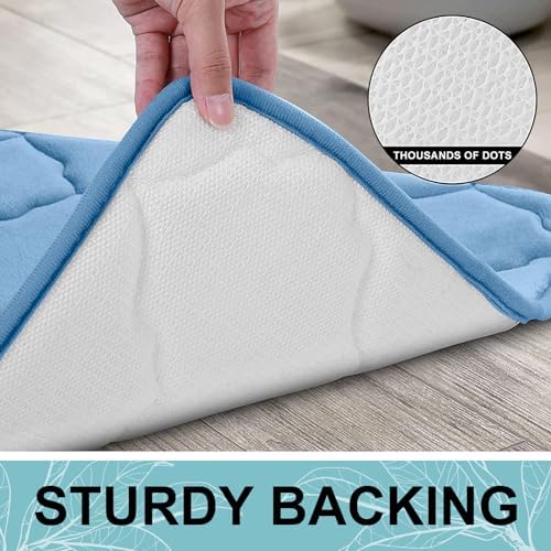 OLANLY Memory Foam Bath Mat Rug 24x16, Ultra Soft and Absorbent Bathroom Rugs, Non-Slip, Comfortable, Machine Washable Bath Carpet for Bathroom Floor, Tub, Shower and Home Decor Accessories, Blue