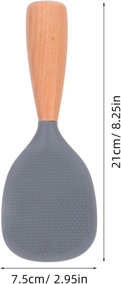 MAGICLULU Silicone Wooden Rice Paddle Kitchen Utensils Cooking Ladle Handle (Grey)
