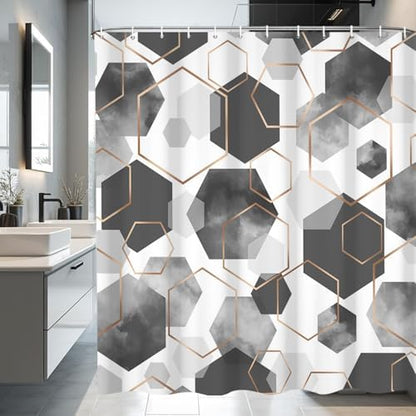 deFouliao Grey Modern Shower Curtain Geometric Grid Art Abstract Waterproof Bathroom Curtain for Bathtub Home Hotel Decor, Washable with Hooks, 48x72 Inch