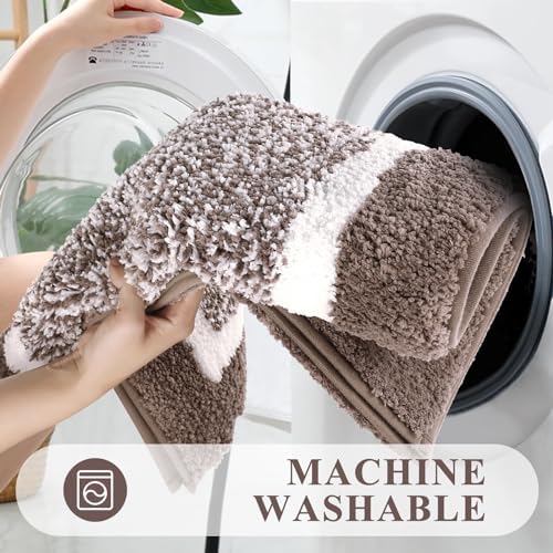 Pauwer Bathroom Rug Sets 3 Piece, Non Slip Washable Bath Mat, Coffee