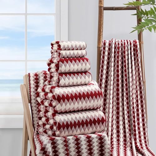 8 Piece Bathroom Towel Set |2 Oversized Bath Towels,2 Hand Towels,4 Washcloths| 600GSM Soft Hotel Towel Set Large Bath Sheet for Bathroom,Highly Absorbent Quick Dry Bath Towel Collections,Burgundy
