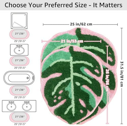 Large Monstera Bath Mat 31.5"X25",Cute Leaf Bathroom Rug,Non Slip Bath Mat