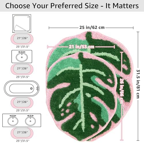 Sisher Monstera Bath Mat Cute Leaf Bath Mat Non Slip Soft Bathtub Mat