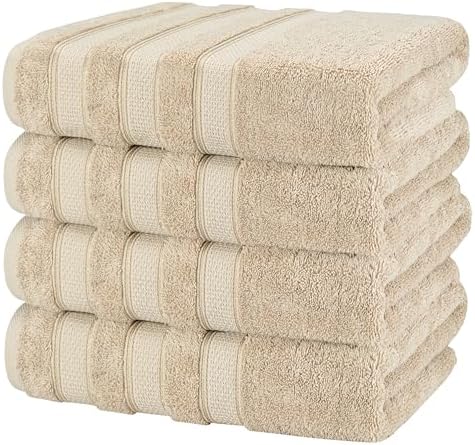 American Soft Linen Salem 100% Cotton Turkish 4 Piece Bath Towels for Bathroom, 600 GSM Soft Absorbent Quick Dry Bath Towel Set, Beige