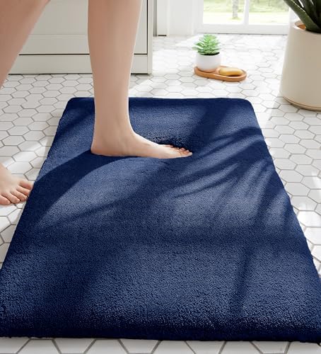 MINIDEAR Bathroom Rugs 32x20 Navy Blue - Thick Memory Foam Bath Mat, Ultra Soft & Plush Fluffy, Non-Slip, Quick Dry, Absorbent Washable Floor Microfiber Mat for, Tub, Home Decor Accessories