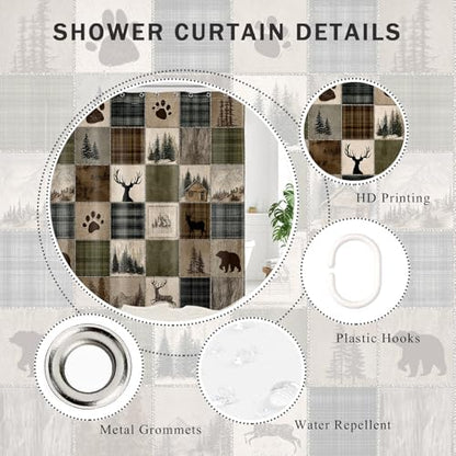 Rustic Cabin Forest Shower Curtain for Bathroom, 60W X 72L inches