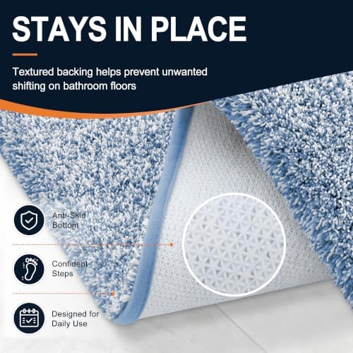 OLANLY Microfiber Soft Bathroom Rugs Mats 24x16, Cornflower Blue and White