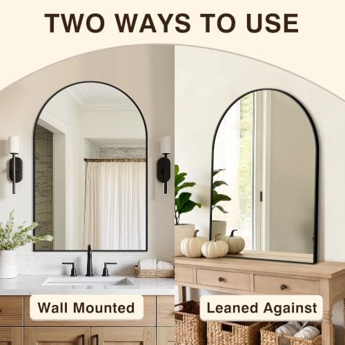 Arched Bathroom Vanity Mirror for Over Sink, 36”x24”, Black