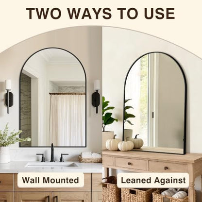 Arched Bathroom Vanity Mirror for Over Sink, 36”x24”, Black