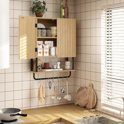 RUSTOWN Fluted Bathroom Wall Cabinet with 2 Doors, 3-Tier Medicine Cabinet