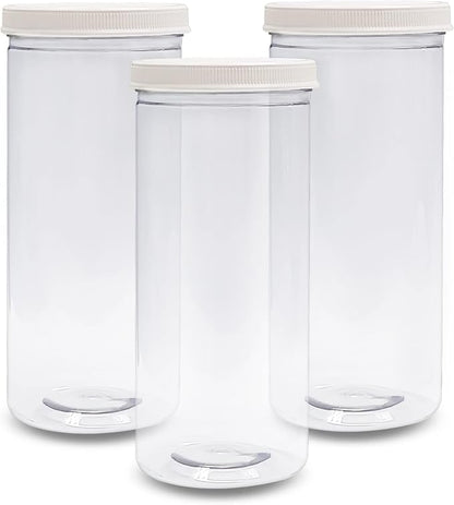 ljdeals 80 oz Tall Clear Plastic Jars with Lids, 2.5 Quart 10 Cup Cylinder Storage Containers, Wide Mouth PET Canisters, Pack of 3, BPA Free, Food Safe, Made in USA