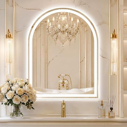Arched LED Bathroom Mirror with Lights, 28" x 36" Lighted Vanity Mirror