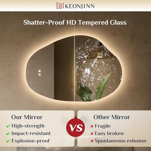 Keonjinn 22" x 30" Asymmetrical Bathroom Mirror with Lights, Tempered Glass
