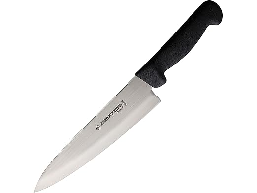 Dexter-Russell P94801B Basics 31600B Chef’s Knife, 8" High Carbon Steel Stain-Free Blade, Textured Polypropylene Black Handle, NSF Certified, Cook’s Kitchen Cutlery, Non-Slip Culinary Tool