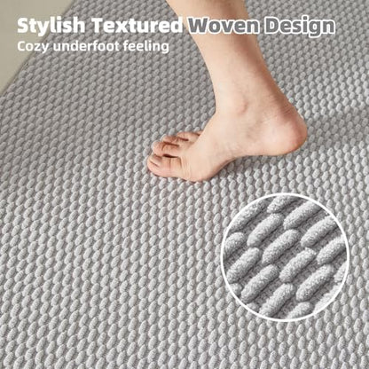 TYUU Bathroom Rugs Non Slip Washable, Super Absorbent Thin Bath Mat Quick Dry Low Pile Bathroom Rug, Light Grey 24"x47"