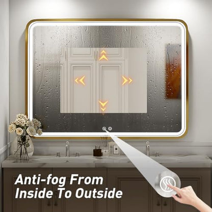 40x30 Inch Gold Frame LED Bathroom Mirror,ETL Listed