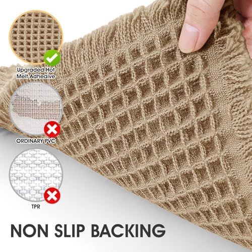 IM HOME Waffle Bath Mat Beige 24"x17", Boho Woven Modern Bath Mat Rugs, Absorbent Non Slip Bathroom Rugs, Soft Washable Bath Rugs with Tassels for Bathroom, Bedroom, Kitchen, Shower, Tub
