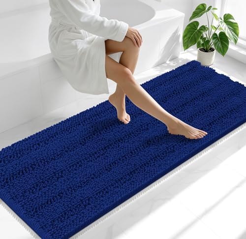 Smiry Thick Chenille Bathroom Runner Rugs 70x24, Absorbent Bath Mat, Navy