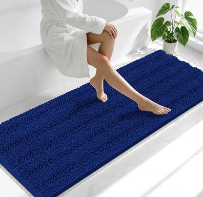 Smiry Thick Chenille Bathroom Runner Rugs 70x24, Absorbent Bath Mat, Navy