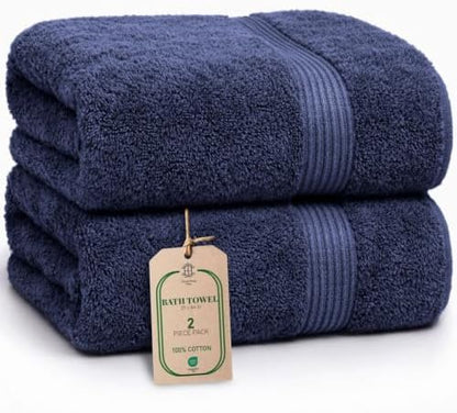 Luxe 2-Piece Bath Towel Set – Large Soft Cotton Towels, Absorbent, Durable & Skin-Friendly, Machine Washable, 27 x 54 in (Navy Blue)