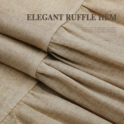 Farmhouse Shower Curtain Ruffle Linen Flax Khaki 72" W x 72" L