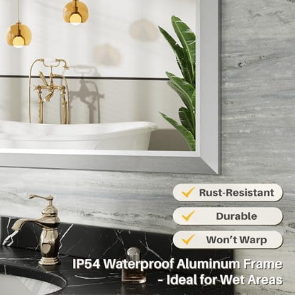 Briivue Bathroom Wall Mirror, Silver Brushed Nickel Metal Frame, 24x36 Inch