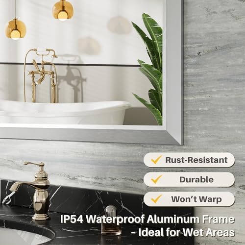 Briivue Bathroom Wall Mirror, Silver Brushed Nickel Metal Frame, 28x36 Inch