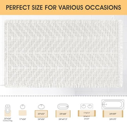 Upgrade Waffle Bath Mat, Boho Bathroom Rugs Absorbent Non Slip, Ultra Soft Bathroom Mat, Machine Washable Knit Bath Rugs with Herringbones for Bathroom, Bedroom, Kitchen, Shower, Tub, 32"x20", White