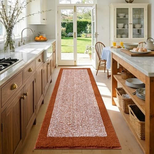 60x24 Bathroom Rugs Non Slip Washable, Soft Absorbent Bath Mat Coral Orange