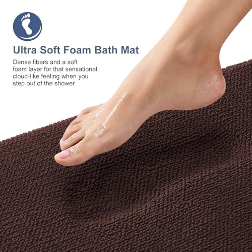OLANLY Memory Foam Large Bathroom Rugs 40x32, Absorbent Bath Mat, Brown