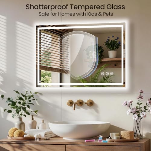 40"x36" LED Bathroom Mirror with Anti-Fog, Backlit & Front Lights, Memory