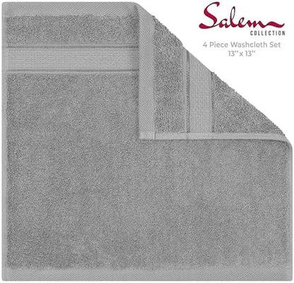 American Soft Linen Salem Washcloth Sets, 4 Piece Luxury 600 GSM 100% Cotton Washcloths for Bathroom, 13x13 inches Washrags Premium Quality Hand Face Towels, Light Grey