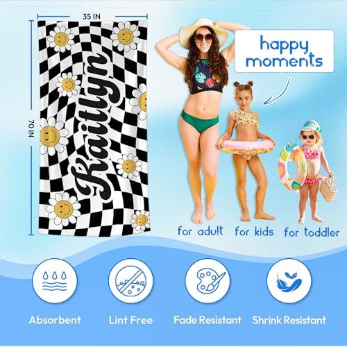 JML Personalized Beach Towel with Name, Custom Flower Beach Towel, Customized Microfiber Pool Towel, Quick Dry & Absorbent Swim Towel for Adult,Mother's Day, Birthday, Summer Holiday,Vacation
