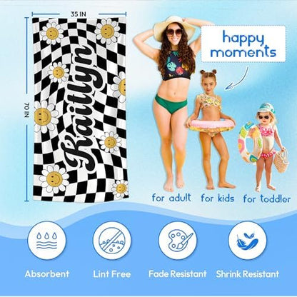 JML Personalized Beach Towel with Name, Custom Flower Beach Towel, Customized Microfiber Pool Towel, Quick Dry & Absorbent Swim Towel for Adult,Mother's Day, Birthday, Summer Holiday,Vacation