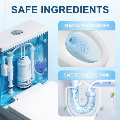 Msvvko Toilet Bowl Cleaner Tablets Blue Toilet Tank Cleaners, Septic-Safe Hard Water Stain Remove, Bathroom Automatic Toilet Cleaning & Deodorizer, Fresh Scent - 30 Tabs
