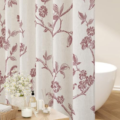MitoVilla Long Linen Floral Shower Curtain for Bathroom,72 x 78