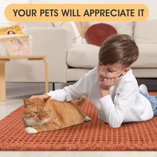 IM HOME Waffle Bath Mat Burnt Orange 36"x24", Boho Woven Modern Bath Mat Rugs, Absorbent Non Slip Bathroom Rugs, Soft Washable Bath Rugs with Tassels for Bedroom, Kitchen, Shower, Tub