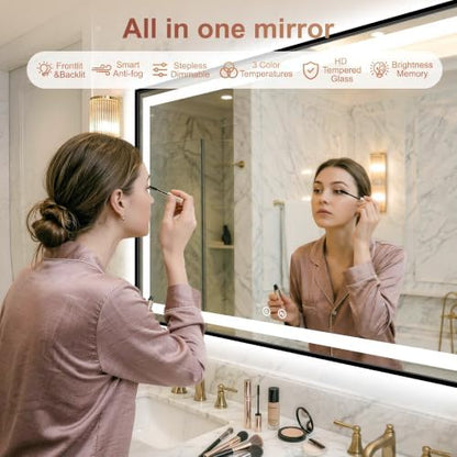 LED Bathroom Mirror with Lights, 30"x55" Black Framed Lighted Vanity Mirror